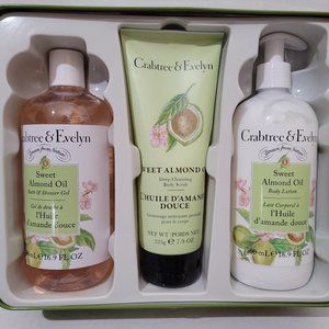 Crabtree & Evelyn Sweet Almond Oil bath & body trio Shower Gel Lotion Scrub Set